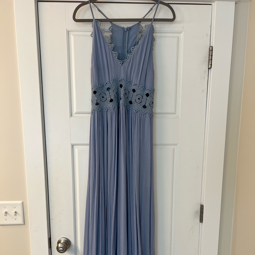 Sleeveless Lace-Waist Maxi Dress in Dusty Blue